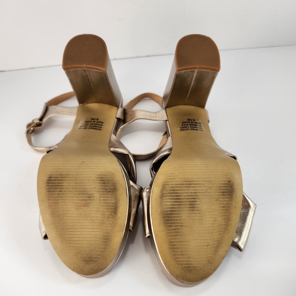 LOFT Women's 8.5M Gold Metallic Bow Platform Heels Ankle Strap Sandals Party - Picture 7 of 7